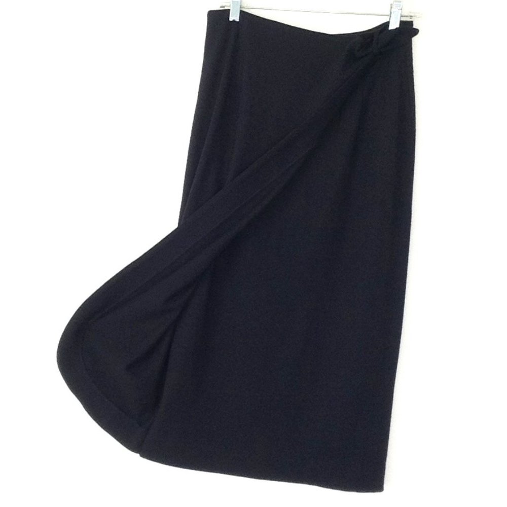Lands End Black Wool Wrap Skirt Midi Pencil size M